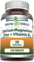 Amazing Formulaselli Magnezyum + D3 Supplement | 150 Tablet | Non-GMO | Gluten-Free | Made in USA