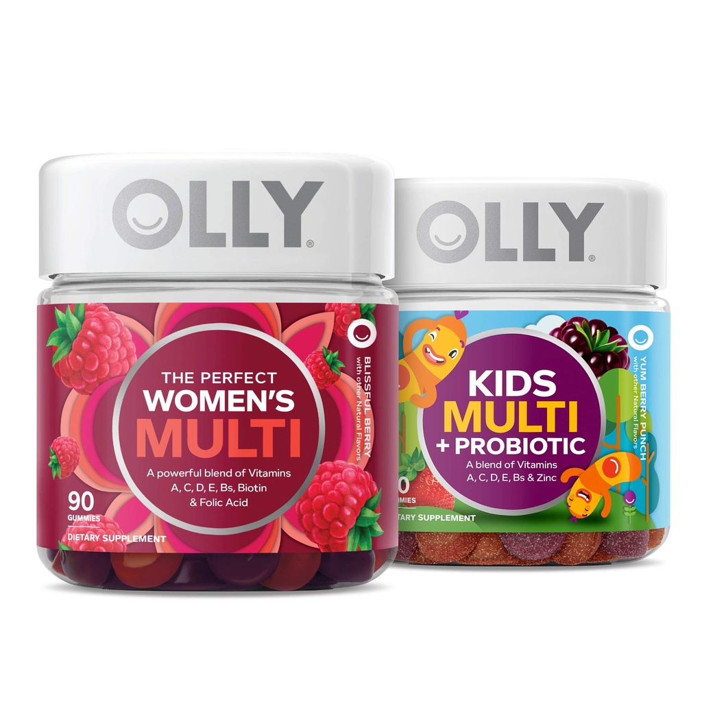 OLLY The Perfect Women's Multi and Kid's Multi +Probiyotik Family Pack Gummies, 2 Count, Chewable Supplement