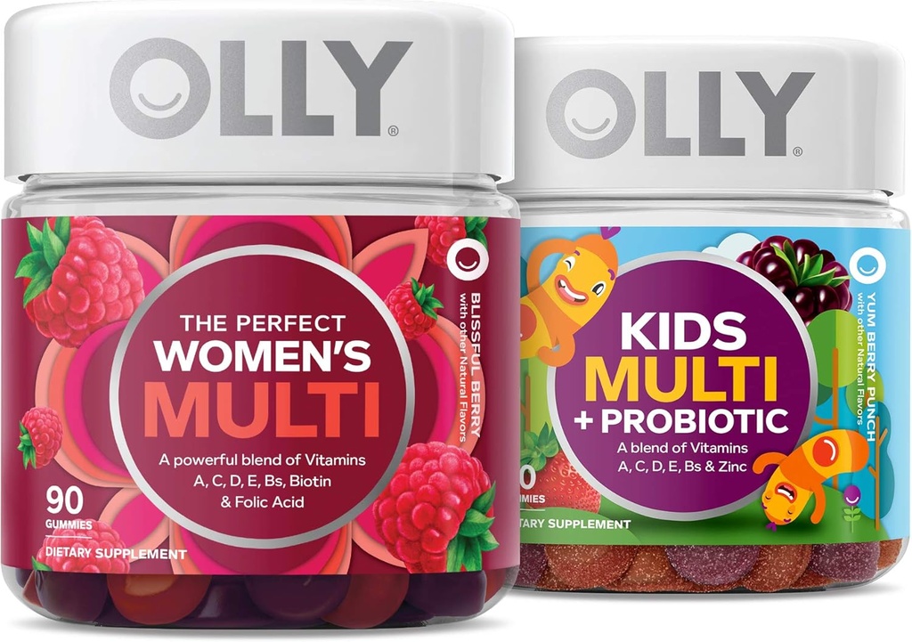 OLLY The Perfect Women's Multi and Kid's Multi +Probiyotik Family Pack Gummies, 2 Count, Chewable Supplement