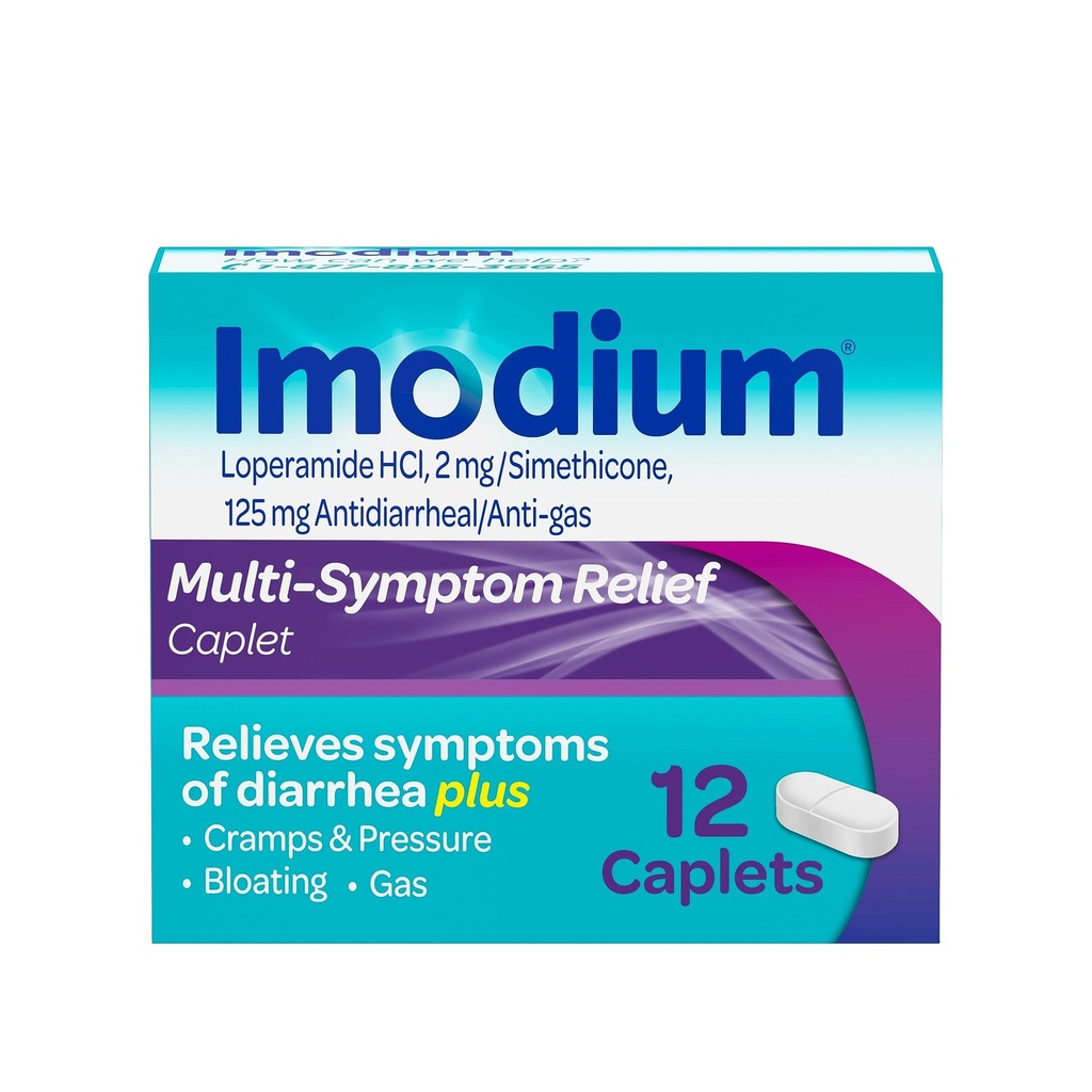 Imodium Multi-Συμπτώματα Συλλέκτες ανακούφισης, Loperamide Hydrochloride & Simethicone Anti-Diarrheal Medicine για την ανακούφιση της διάρροιας, αερίου, Bloating, Cramps & Pressure, HSA/FSA Επιλέξιμη, 12 ct