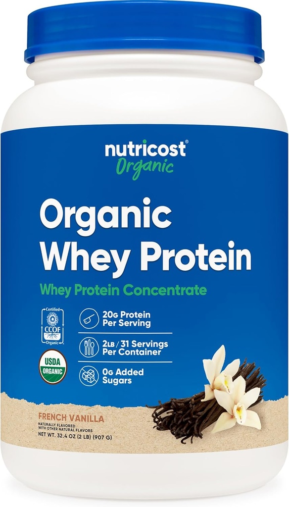 Nutricost Βιολογικό συμπύκνωμα πρωτεΐνης ορού γάλακτος, γαλλική βανίλια Γεύση, (2LBS) - Χωρίς γλουτένη, μη ΓΤΟ