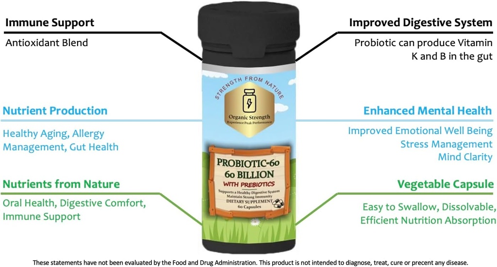 Probiyotiks 60 Capsules: Reurish Your Gut for Optimal Digestive Health with Proprietary Assembly of 60 Milyar CFU (60 Count)
