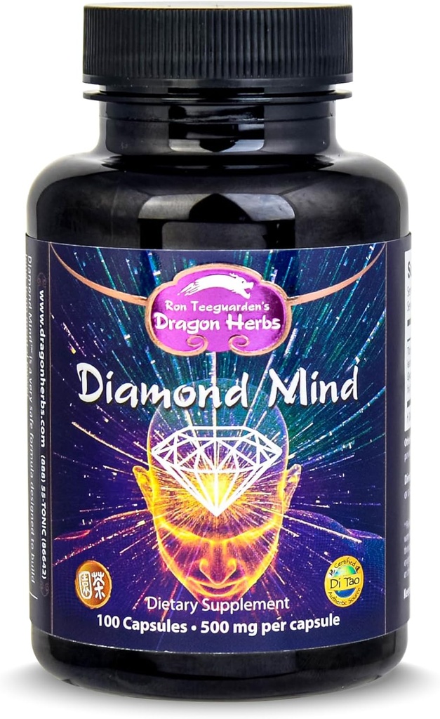 Δράκος Βότανα με βάση το φυτό συμπλήρωμα για την υποστήριξη μνήμης & συγκέντρωσης, Vegan Adaptogenic Formula με Ginkgo, Schizandra & Eleuthero - Diamond Mind 100 κάψουλες