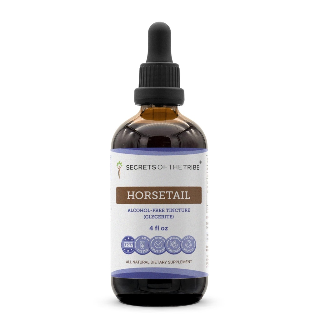 Tribe Horsetail Tincture Alkol-Free Extract'ın Sırları, Attail (Equisetum arvense) Herb 4 OZ