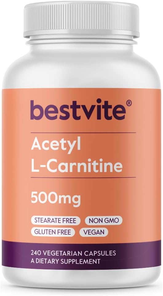 BESTVITE Acetyl L-Carnitine 500 mg (240 Vejetaryen Capsules) - No Stearates - Vegan - Non GMO - Gluten Free