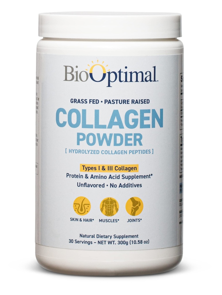 BioOptimal Collagen, Toz - Grass-Fed, Pasture-Raized Hydrolyzed Protein Tamam for Skin, Hair, & Nails - Non-GMO, Zero Sugar Daily Supplement for Men & Women (30 hizmet)
