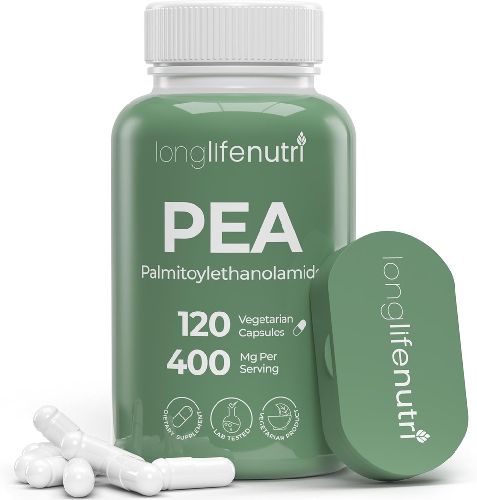 LongLifeNutri Palmitoylethanolamide (Pea) 400mg - 120 κάψουλες χορτοφάγων, Βιολογικό συμπλήρωμα για τη διαχείριση της δυσφορίας, 4-Month Supply, Lab Tested, Made in USA