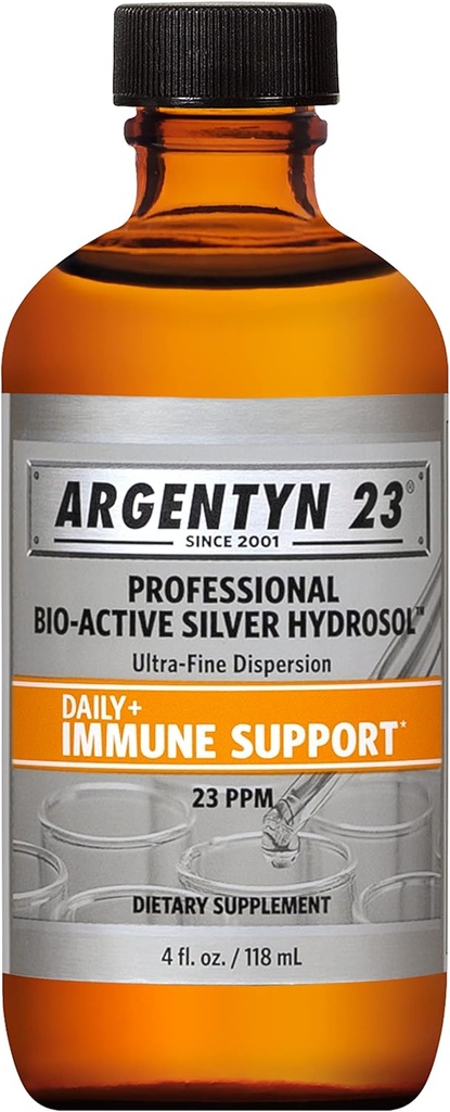 Argentyn 23 Profesyonel Biyo-Active Silver Hydrosol for Immune Support – Colloidal Silver, 23ppm, 4oz (118mL) – Twist-Top