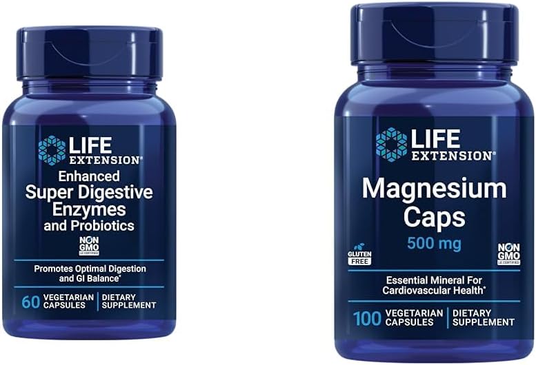 Yaşam 60 Vejetaryen Capsules, Super Digestive Enzymes & Probiyotikler ve 100 Capsules for Heart, Bone, Metabolism Support Support