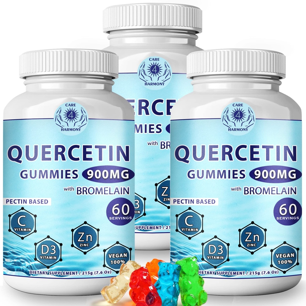 (3Pack) Quercetin Gummies - Quercetin με Bromelain Βιταμίνη C + ψευδάργυρο Βιταμίνη D3 – Μασώμενη Quercetin 900mg Συμπληρώματα - Quercetin για παιδιά και ενήλικες (3)