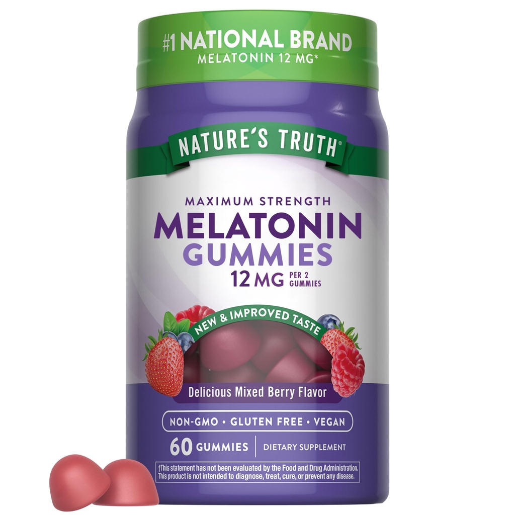 Doğanın Gerçek Melatonin Gummies | 12 mg | Karma Berry Flavor | Vegan, Non-GMO & Gluten Free Supplement Supplement