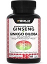 Kore Red Panax Clooney 1200 mg + Ginkgo Biloba - Ekstra Güçlü Kök Ekstra Toz Supplement w/High Ginsenosides Vegan Capsules for Energy, Performance & Focus - Supplement for Men & Women