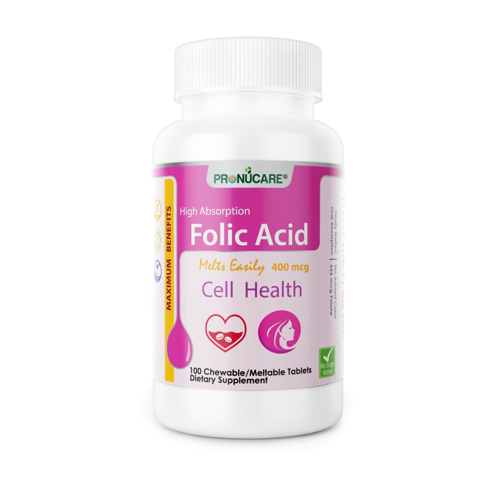 Folic Acid 400 mcg Buccal Lozenge Tabletleri - Hızlı Aborpsiyon için Yavaş-Dis, Prenatal & Neural Tube Support, Sugar-Free, 100 CT