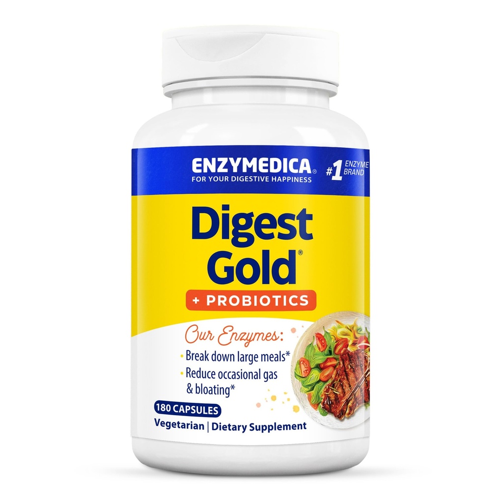 Enzymedica Digest Gold + Probiyotiks, 2in-1 Formula for Gut Health, Digestive Enzymes & 1 Milyar Active Probiyotik Cultures, 180 (FFP)