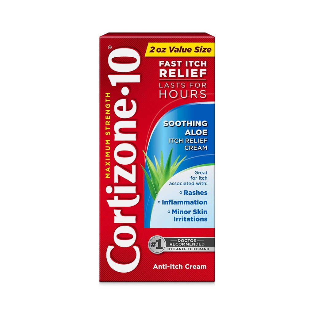 Cortizone-10 maksimum Güçlü Soothing Aloe Itch Relief Cream,% 1 Hydrocortisone, Fast-Acting, Anti-Itch Cream for Bug Bites, Rash, Eczema, Psoriasis, Zehir Ivy, Oak, Sumac & More, 2 oz