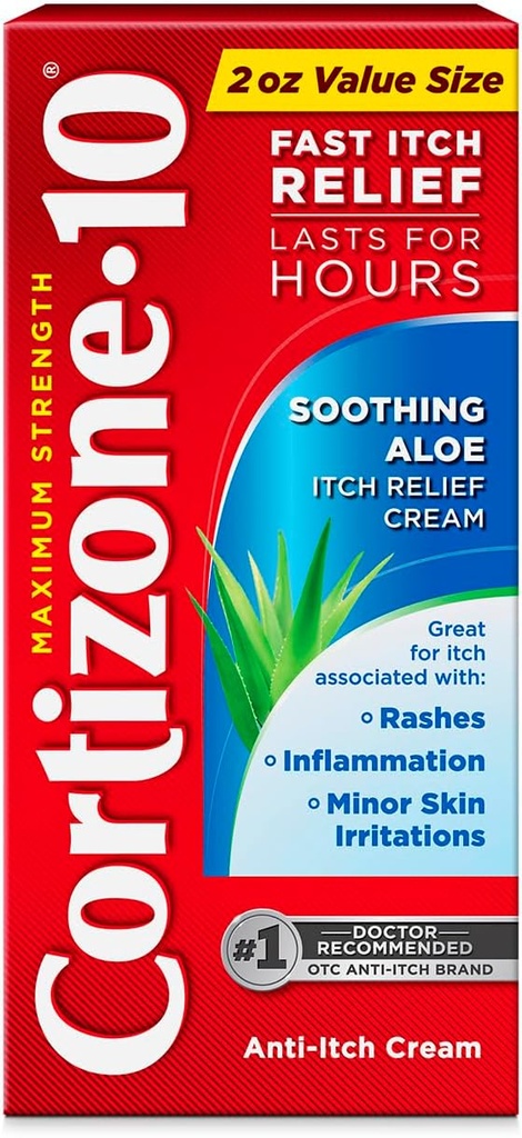 Cortizone-10 maksimum Güçlü Soothing Aloe Itch Relief Cream,% 1 Hydrocortisone, Fast-Acting, Anti-Itch Cream for Bug Bites, Rash, Eczema, Psoriasis, Zehir Ivy, Oak, Sumac & More, 2 oz