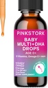 Pink Stork Baby Liquid Multivitamin Drops, Baby & Toddler Vitamin DHA, Βιταμίνη C, D, B12 και Choline για την υποστήριξη της υγείας του εγκεφάλου και της ανοσοποιητικής λειτουργίας - 2 fl oz, 2 μήνες προμήθεια