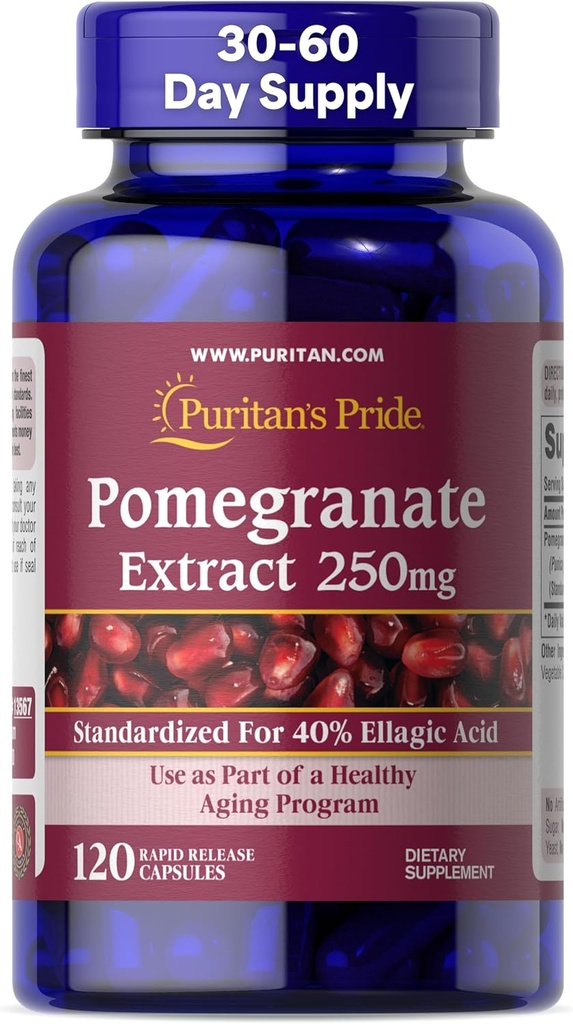 Puritan'ın Gurur Premium Pomegranate Ekstraksiyon 250 mg, Antioksit Sağlık ve Sağlıklı Ağlama Programı için Diyetsel Tamam, %40 Ellagic Asit,120 Hızlı Yayın Kapsülleri (Pazarlama)