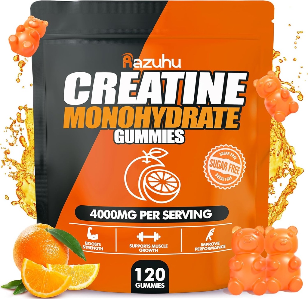 Erkekler ve Kadınlar için Kretan Monohidrat Gummies, maksimum Güç Güçlü, Performans, Sugar Free, Vegan, Pre-Workout Supplement (120 Count)-Orangeout Supplement (120 Count)-Orange