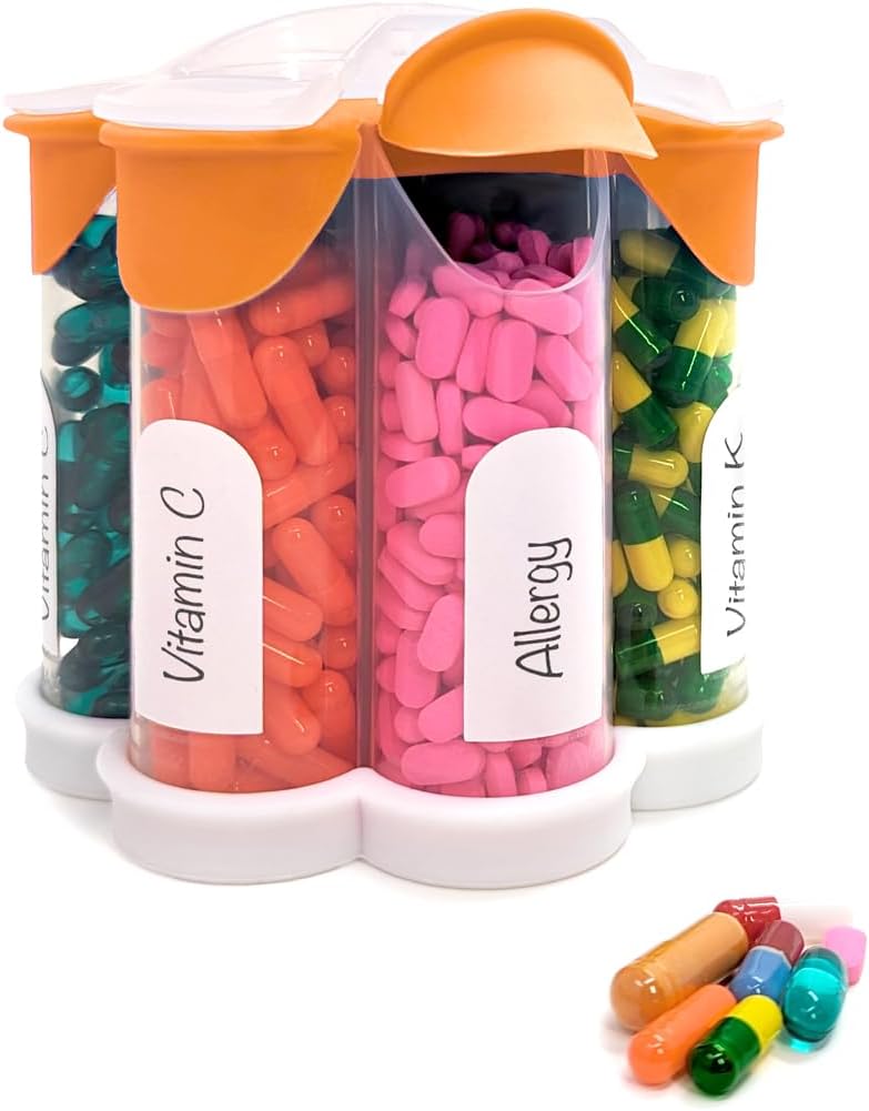 Ekstra Büyük Pill Organizer Günlük, Haftalık, Aylık Tamam Şişe, Sevimli Çiçeği 7 XL Karşılaştırmalı, Vitaminler için Kolay Açık Pill Box, İlaçlar, Dahiller (Orange)