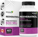Renew Actives Resveratrol Supplement 600 mg per Service - High-Potency Antioksi Kompleksi ile 50 Trans-Resveratrol - Destek Hücreleri Sağlığı ve Uzun Yerde - Kanada'da Yapıldı - 60 Vegan Capsules