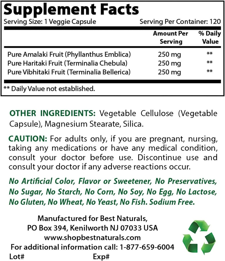 En İyi Naturals Triphala 750 mg & Probiyotik 10 Strains & 30 Milyar CFU