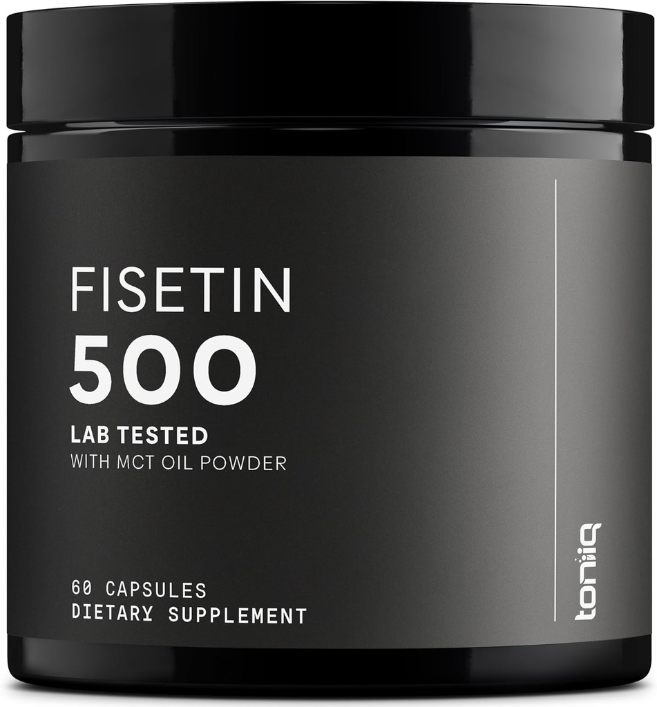 Toniiq Ultra Yüksek Saf Fisetin 500 mg - 98+ Higly Purified & Bio available Fisetin Supplement with MCT Oil for Abors - Üçüncü Partili Test Edilen Senolytic Supplements for Aging Support - 60 Capsules