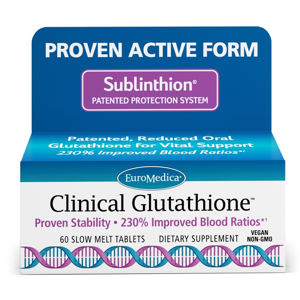 EuroMedica Klinik Glutathione - Yüksek Absorpsiyon için Antioksit - L-Glutathione ile Diyet Tamam - Hücre Sağlığını Desteklemek için Vegan Supplement - 60 Slow Melt Tabletleri