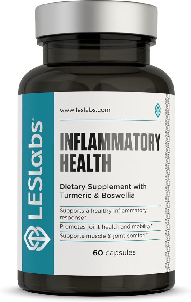 LES Labs Inflammatory Health – Ortak Destek, Kas Fonksiyonları ve Rahatlama, Hareketlilik- Turmeric, Boswellia, Quercetin, Ginger & CoQ10 – Non-GMO Supplement – 60 Capsules