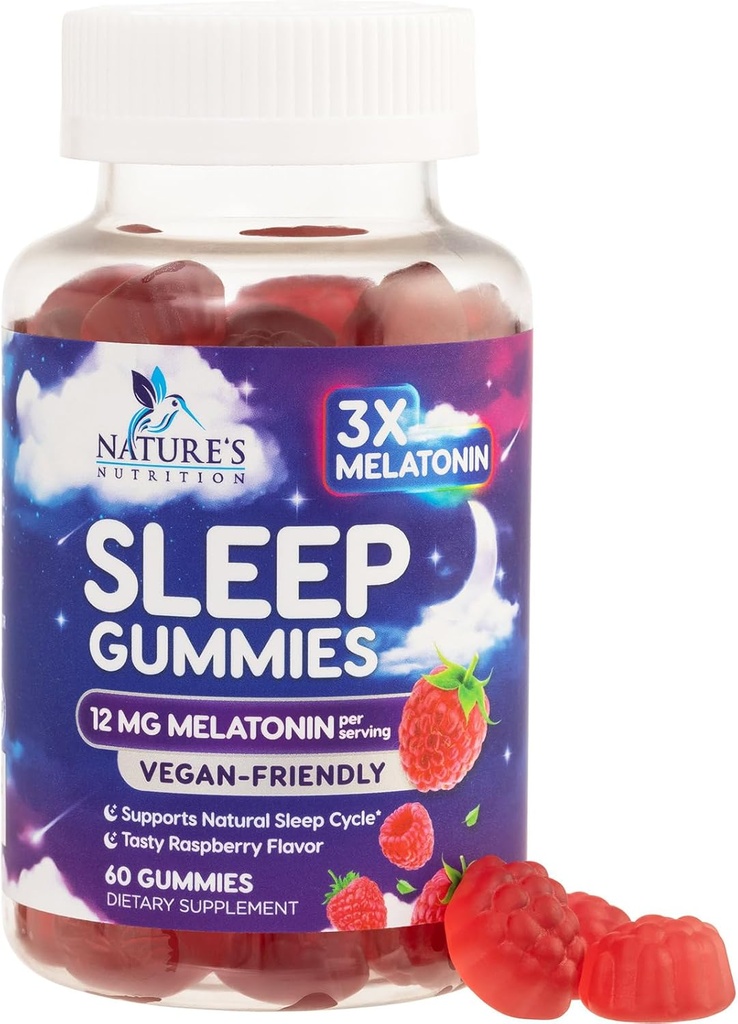 Yetişkinler Ekstra Kuvvet Için Uyku Gummies - 12 mg Melatonin Sleep Gummy Supplement, Melatonin Gummy for Occasional Sleep Support Supplement, Vegan, Non-GMO, Gluten Free, Gomitas para Dormir, 60 Gummies