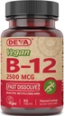 Deva Vegan Βιταμίνες B-12, Υψηλή Ικανότητα 2500 mcg B12, Γρήγορη Διάλυση, Υπογλώσσια, 90 Δισκία (πακέτο των 3)