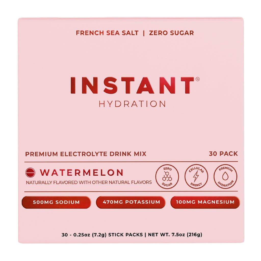 Instant Hydration Electrolytes Toz Packets - Watermelon Electrolyte Drink Mix - Zero Sugar - Keto, Vegan, Gluten-Free, Non-GMO - Boost Recovery, Brain Health, Muscle & Tound Support- 30 Sticks