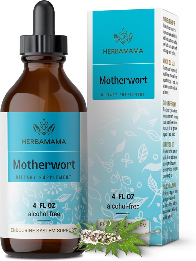 HERBAMAMA Motherwort Tincture - Vegan Motherwort εκχύλισμα βοτάνων Ηρεμητικές σταγόνες για την υποστήριξη των γυναικών - Μη-ΓΤΟ, Αλκοόλ & συμπλήρωμα υγρής χαλάρωσης χωρίς ζάχαρη, 56-Ημέρες προσφοράς