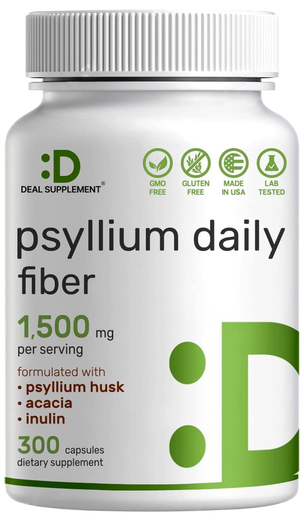 Psyllium Husk 1500 mg In Service, 300 Capsules – 3 in 1 Fiber Supplement with Inulin & Acacia Kompleksi – Doğal ► Fiber, Supports Digestive Health – Plant Based, Non-GMO