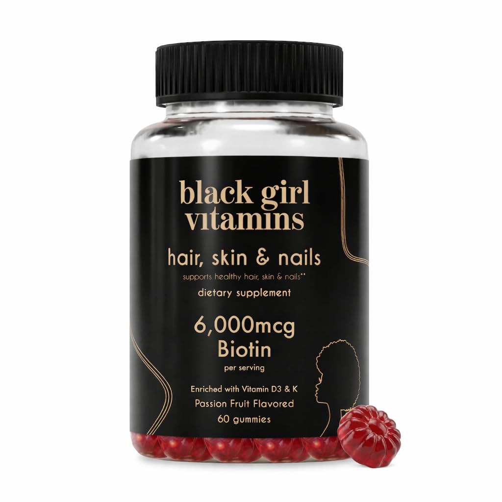 Black Girl Vitamins - Saç, Skin ve Nails Gummies with Biotin (6000 mcg), çinko, Gelatin Free, A, and Vitamin E - Gluten-Free. ABD'de (Passion Fruit, 60 Count) 30 Day Supply