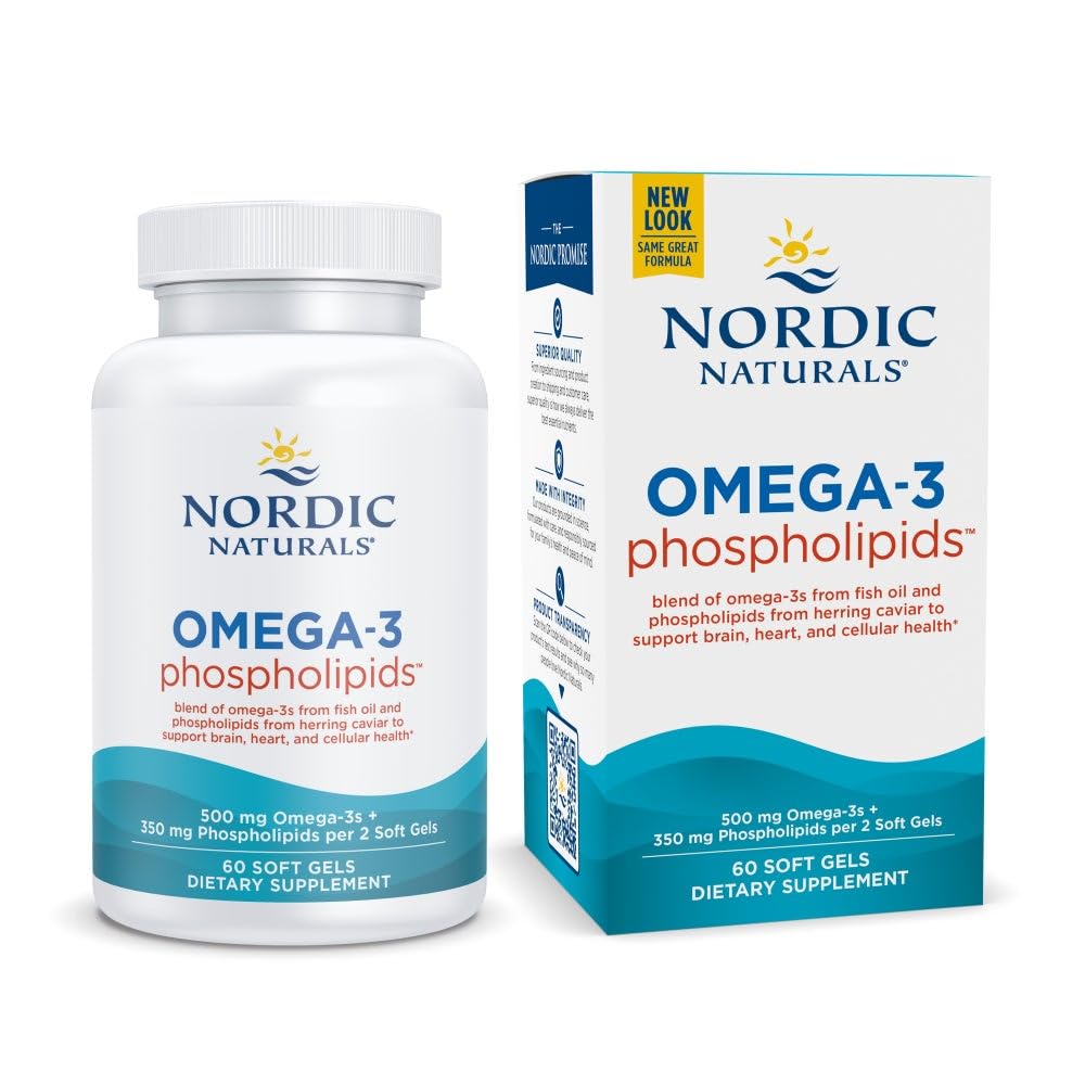 Nordic Naturals Omega-3 Phospholipids, Unflavored - 60 Soft Gels - 500 mg Omega-3 & 350 mg Phospholipids - Heart & Brain Health - Small, Easy-to-Swallow Soft Gels - Non-GMO - 30 Servisler