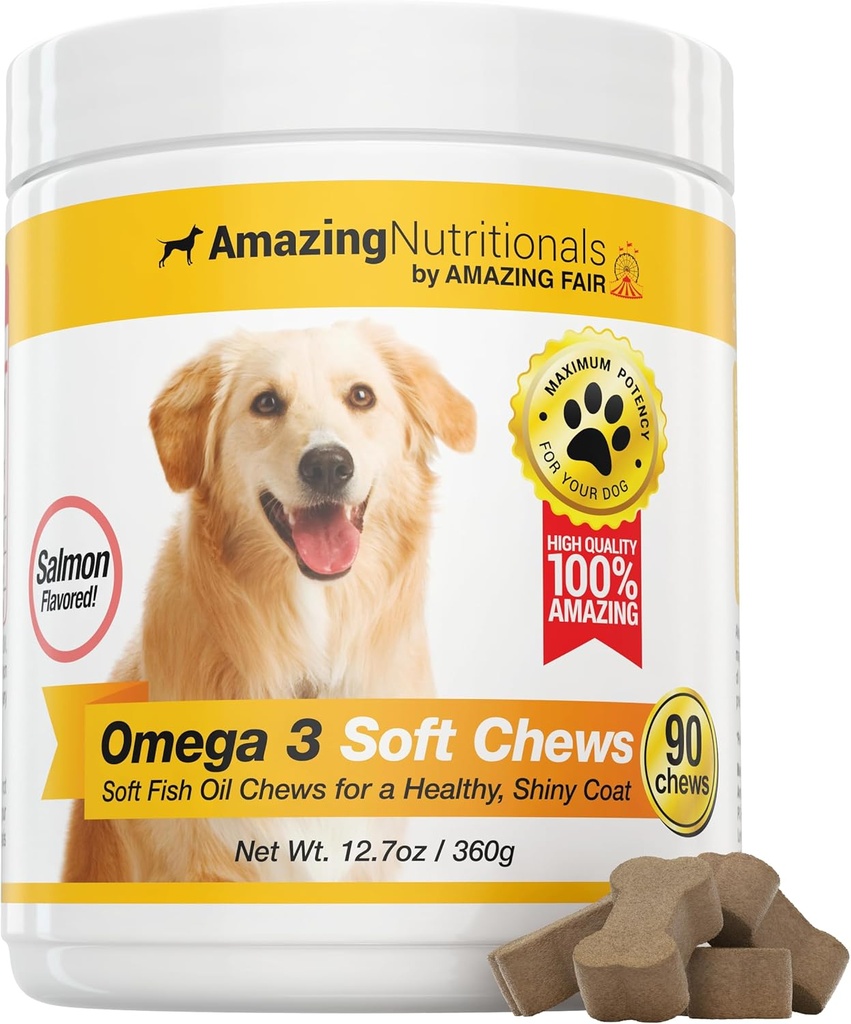 Köpekler için Şaşırtıcı Omega 3 - Omega 3 Köpekler için Balık Yağı Kuru Skin ve Hot Spots için Itchy Skin Yardımı ve EPA ve DHA Fatty Asits ile Öner - 90 Salmon Soft Chews