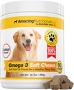 Amazing Omega 3 για σκύλους - Omega 3 Fish Oil για σκύλους συμπλήρωμα για Ichy Skin Relief για ξηρό δέρμα και καυτές κηλίδες και Shedding Coat με EPA και DHA λιπαρά οξέα - 90 σολομός μαλακά μάσημα