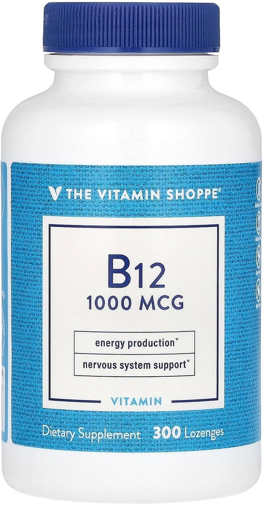 The Shoppe Vitamin B12 1000mcg - Supports Energy Production, Once Daily Diyetary Supplement - Vitamin B-12 (As Cyanocobalamin), Gluten & Dairy Free (300 Lozenges)