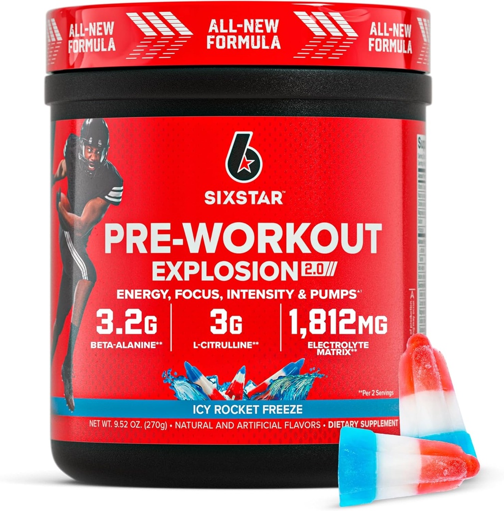 Erkek ve Kadınlar için Altı Yıldız Ön Çalışma Tozu, ICY Rocket Freeze (30 Hizmet) - Preworkout Patlama 2.0 Enerji Tozu Beta-Alanine & Caffeine - Spor Beslenme Tamam Ürünler