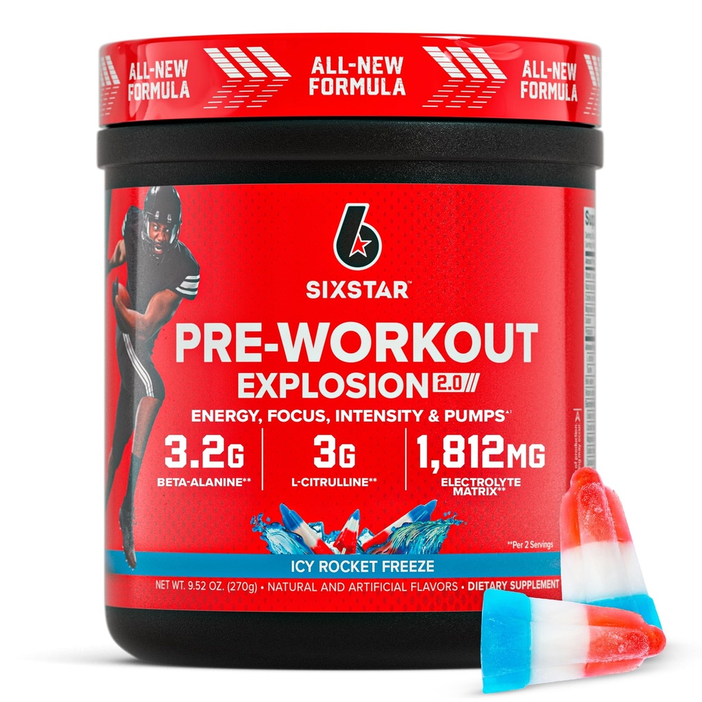 Erkek ve Kadınlar için Altı Yıldız Ön Çalışma Tozu, ICY Rocket Freeze (30 Hizmet) - Preworkout Patlama 2.0 Enerji Tozu Beta-Alanine & Caffeine - Spor Beslenme Tamam Ürünler