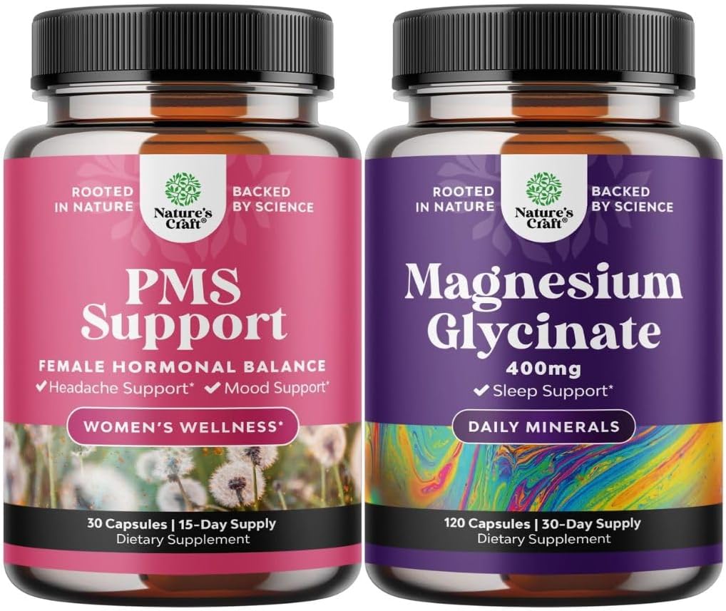 Sche of Advanced PMS Support Supplement for Women and Pure Magnezyum Glycinate 400mg Per Mood Sleep ve Relaxation için hizmet ediyor