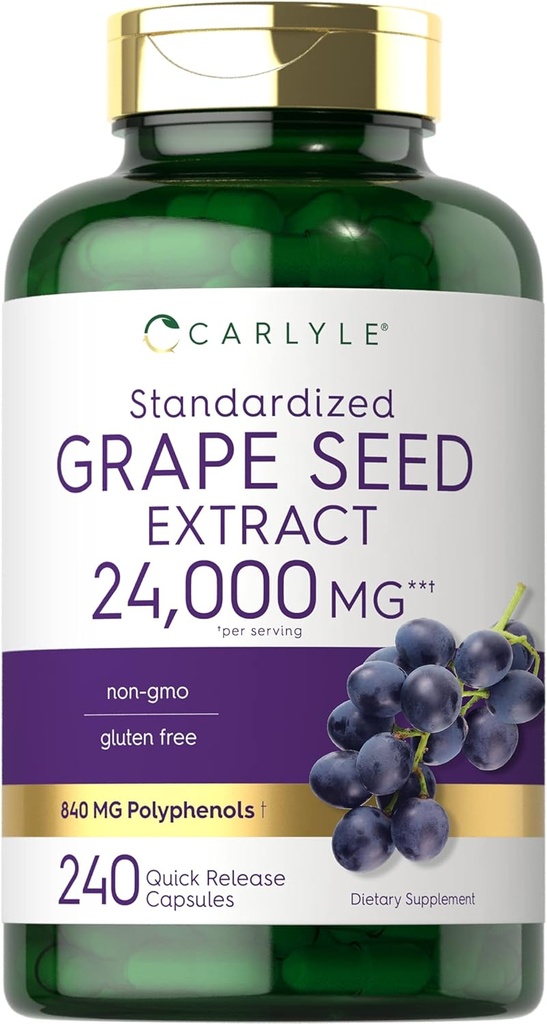 Carlyle Grape Tohumu 24.000 mg Equivalent 240 Capsules | En Güçlü Standartlaştırılmış Tür | Non-GMO, Gluten Free
