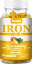 1 Pack 100MG Iron Supplement Gummies for Women & Men - A, C, B - Demir Eksikliği için Enerji Desteği, Anemi, Yetişkinler ve Çocuklar, Pineapple Flavor Gummy, 60ct.