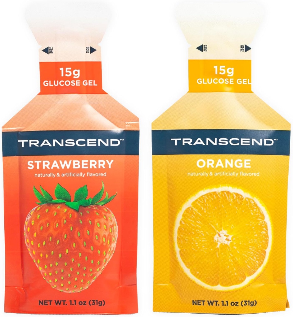Transcend Foods Φράουλα + Πορτοκαλί Gels (1.1 oz, Pack of 24) Γέλη καρβιδίου ταχείας δράσης Φράουλα και Πορτοκαλί Γεύση – Χωρίς καφεΐνη, Χωρίς γλουτένη