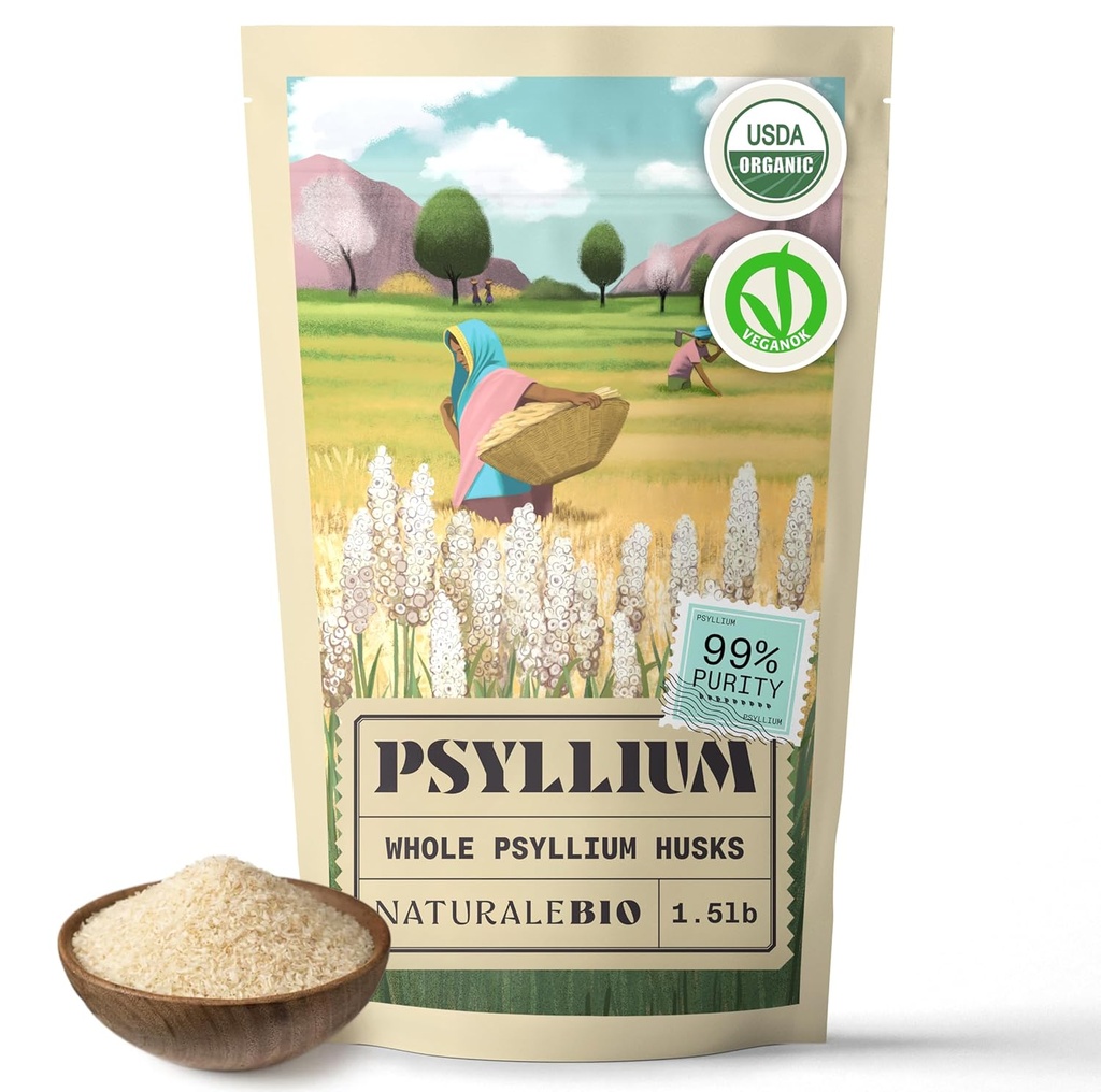 NaturaleBio Whole Psyllium Husk. 1.5lbs.% 99 Pure Psyllium Tohum Husks. Doğal Fiber Supplement. USDA Organik Onaylandı. Hindistan'da üretildi. Gluten Free, Keto, Paleo, Vegan Diyetler. Probiyotikler