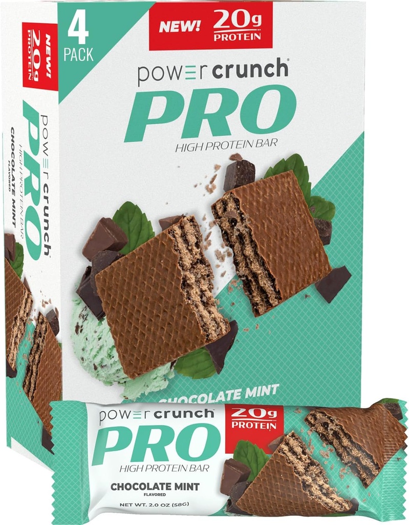 Power Crunch PRO protein Wafer Bars, Yüksek Protein Snacks with Delicious Taste, Chocolate Mint, 2.0 Ounce (4 Count)