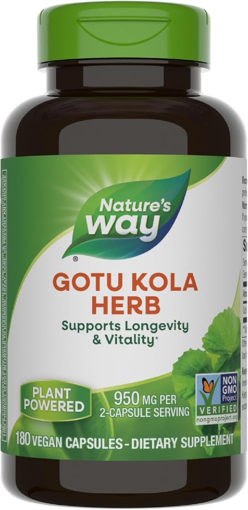 Nature's Way Gotu Kola Herb, Supports Longevity and Vitality*, 2Capsule'ye 950 mg, Non-GMO Projesi Doğrulandı, 180 Capsules (Pazar May Vary)