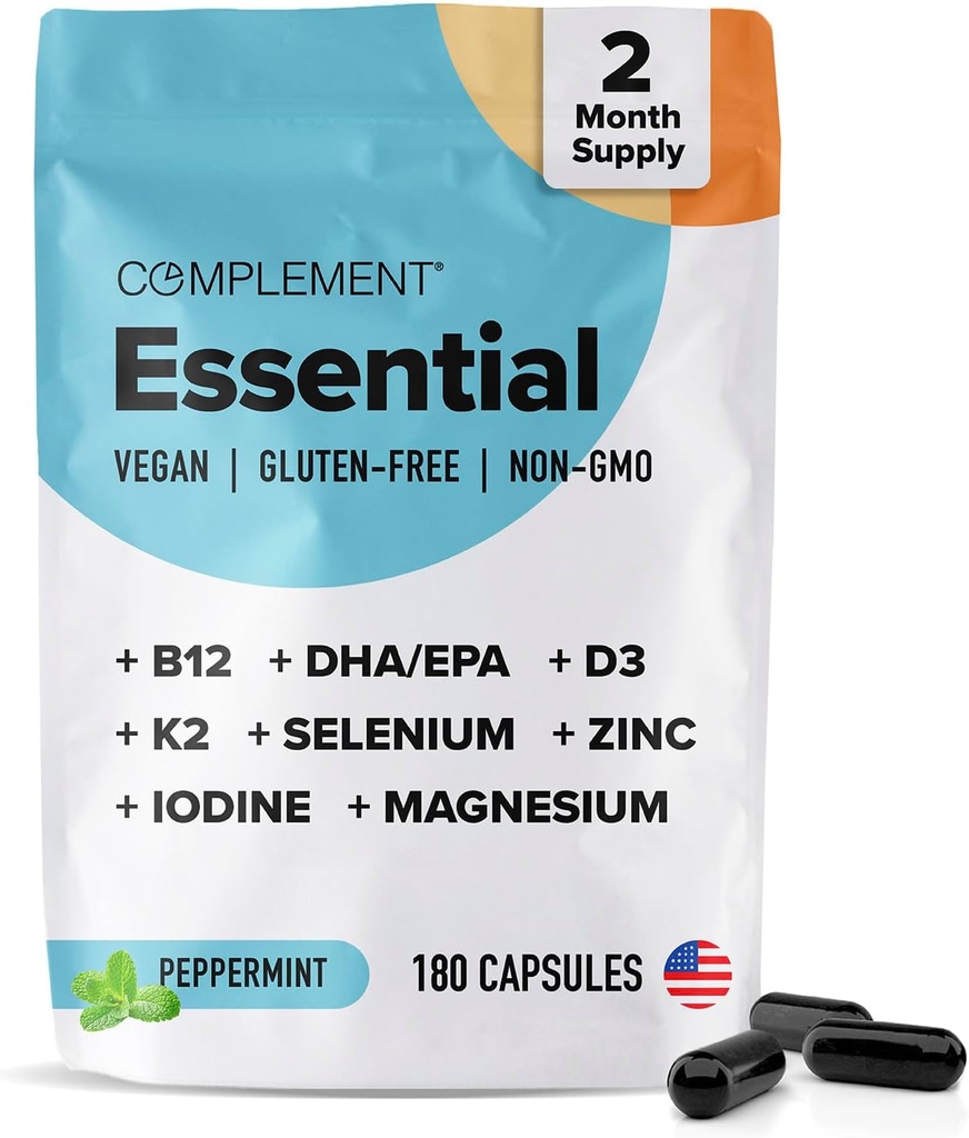 Erkekler ve Kadınlar için Temel Vegan Multivitamin (60 Hizmet, 180 Capsules) Omega-3 DHA & EPA, B12, Vitamin D3 & K2, çinko, Selenium, Magnezyum, Iodine - Supports Immunity & General Health