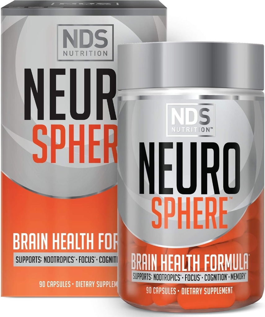 NDS Nutrition Neuro Sphere - Brain Health Formula - Nootropic, Αύξηση Εστίασης και Ενέργειας, Ενίσχυση Συγκέντρωσης, Αντιοξειδωτικό και Υποστήριξη Ανοσίας - 90 Κάψουλες